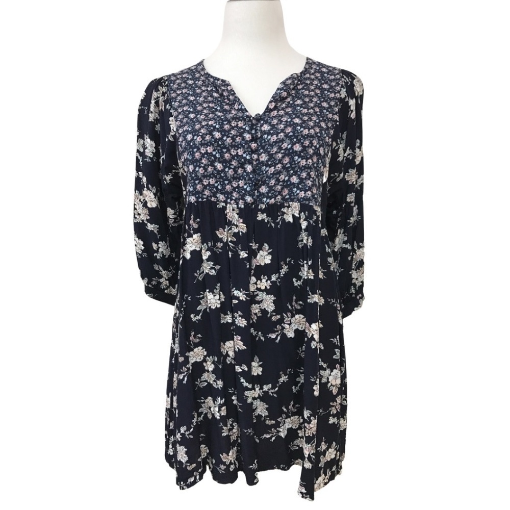 Navy 𝅺Floral Print Peasant Dress